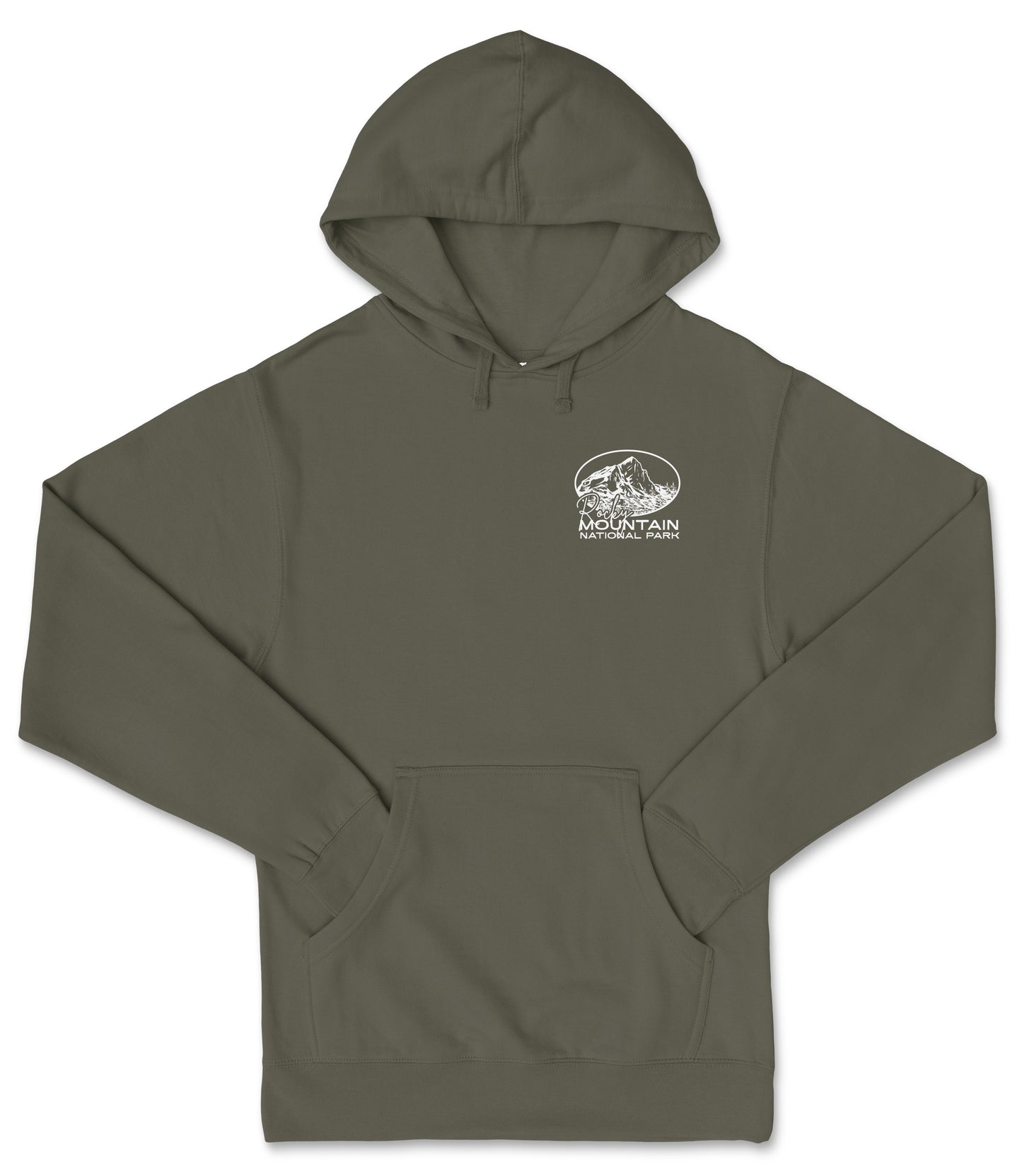 A gray hooded sweatshirt with a white logo on the left side.