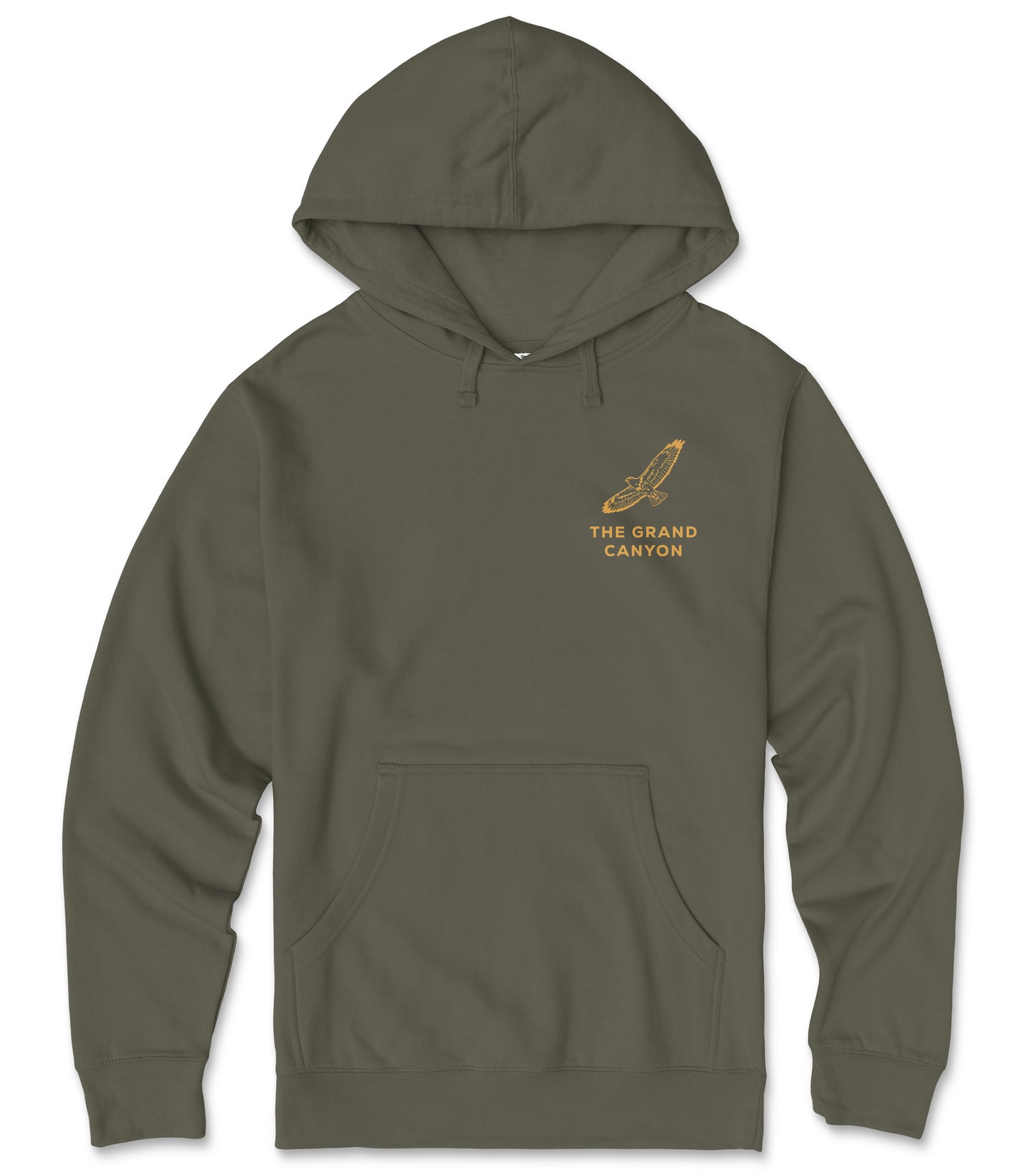 A dark green hooded sweatshirt with a graphic design on the front.