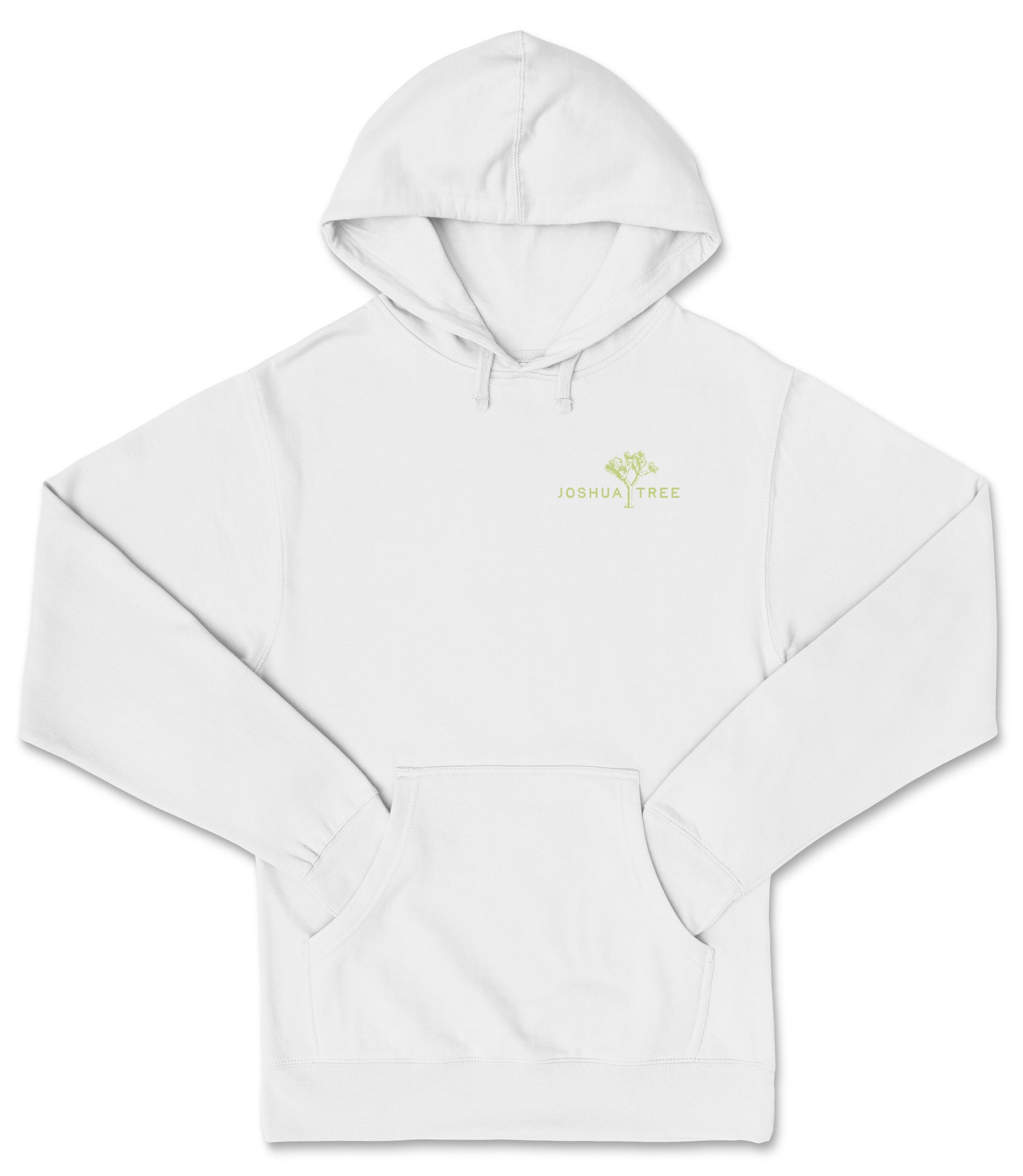 A white hoodie with a logo on the front.