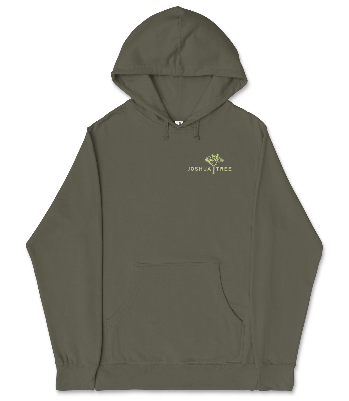 A dark green hoodie with a logo on the front.