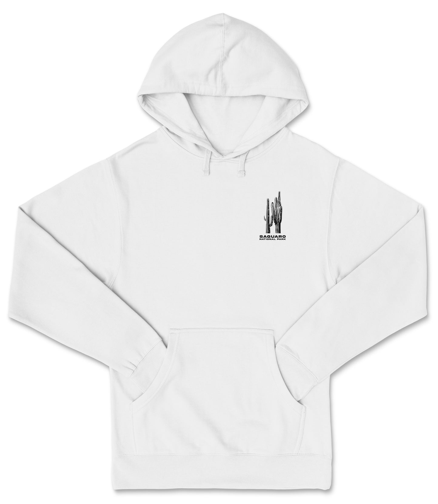 A white hoodie with a graphic design on the front.