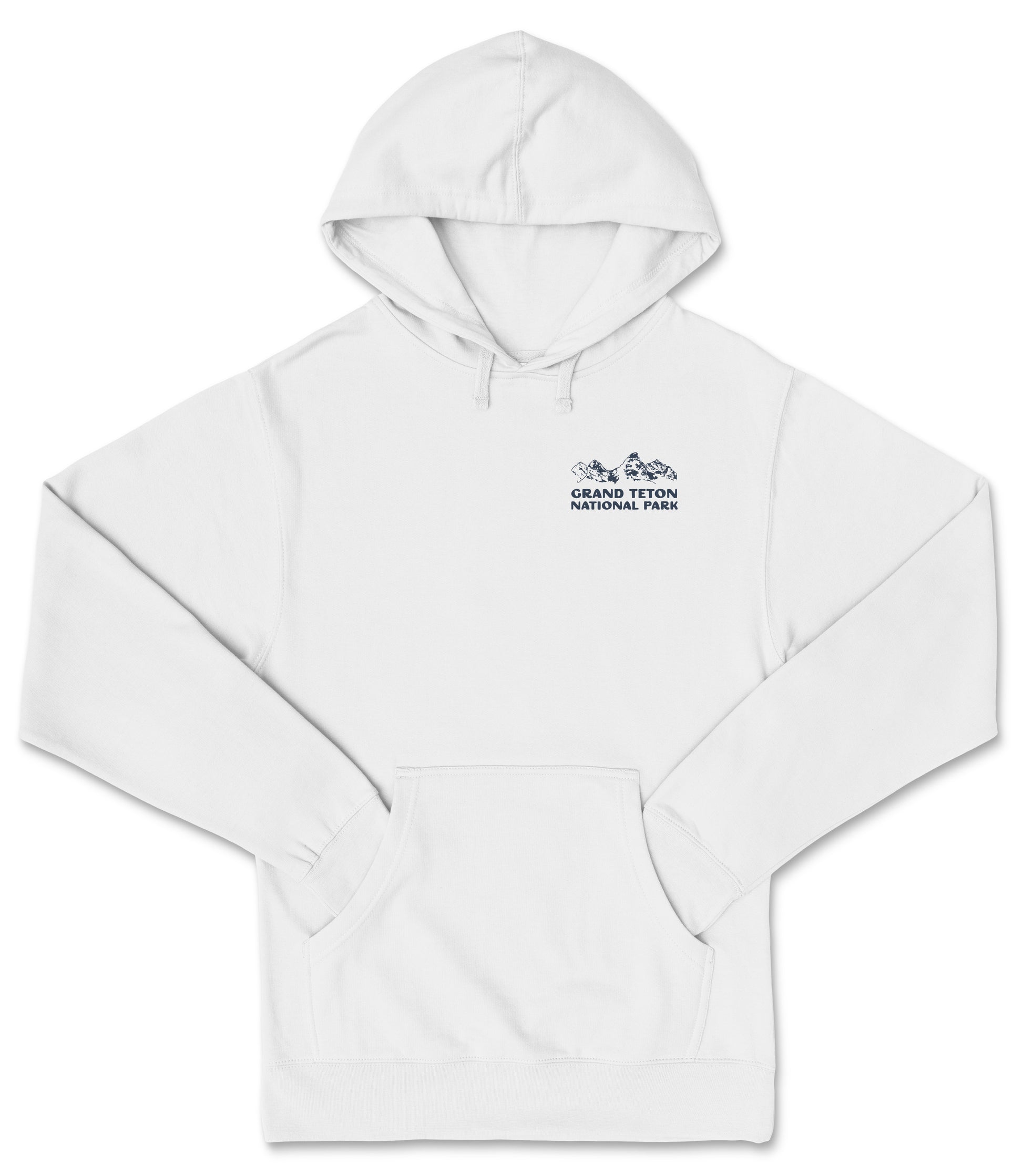 A white hooded sweatshirt with a logo on the front.
