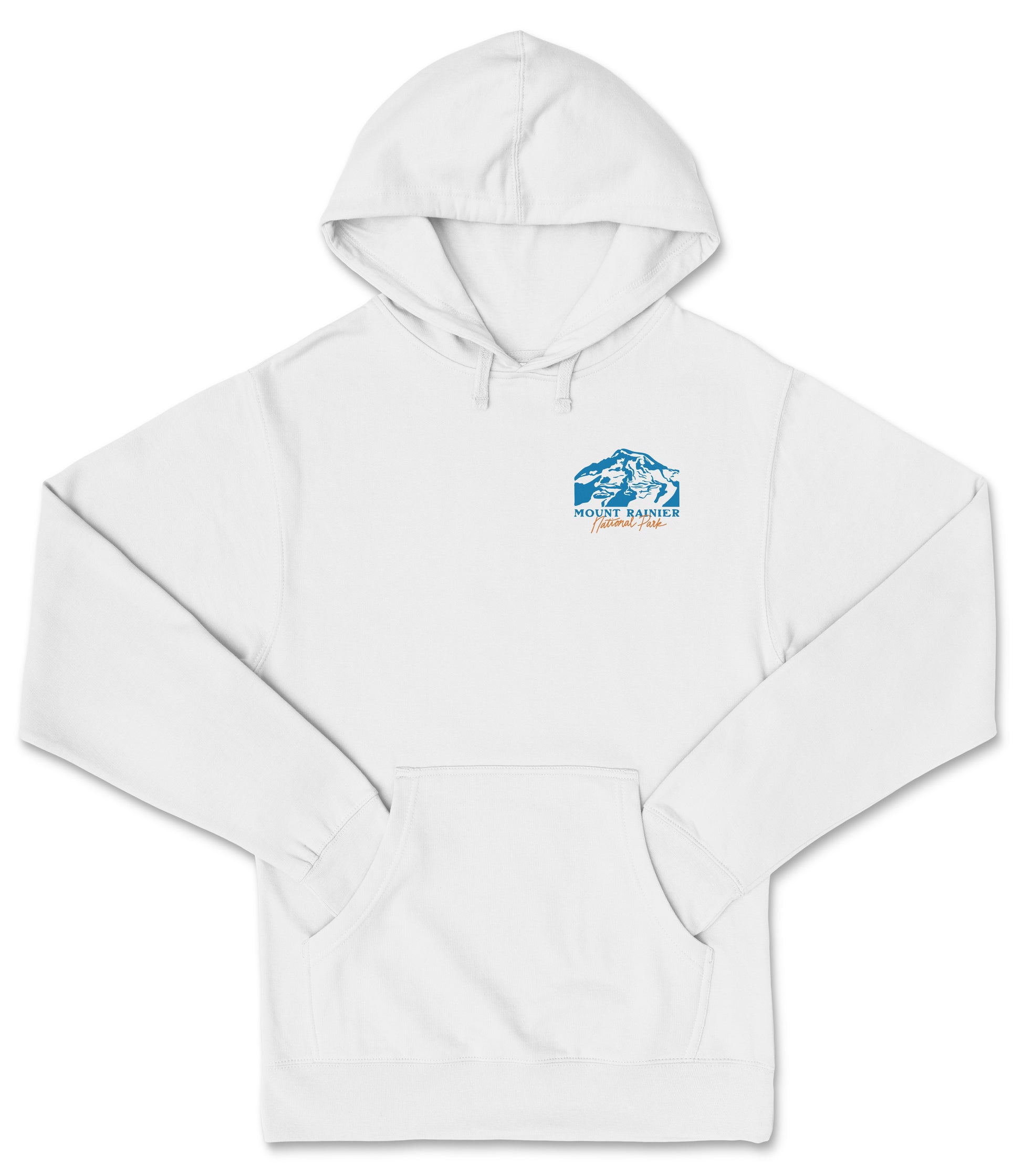 A white hoodie with a graphic design on the front.