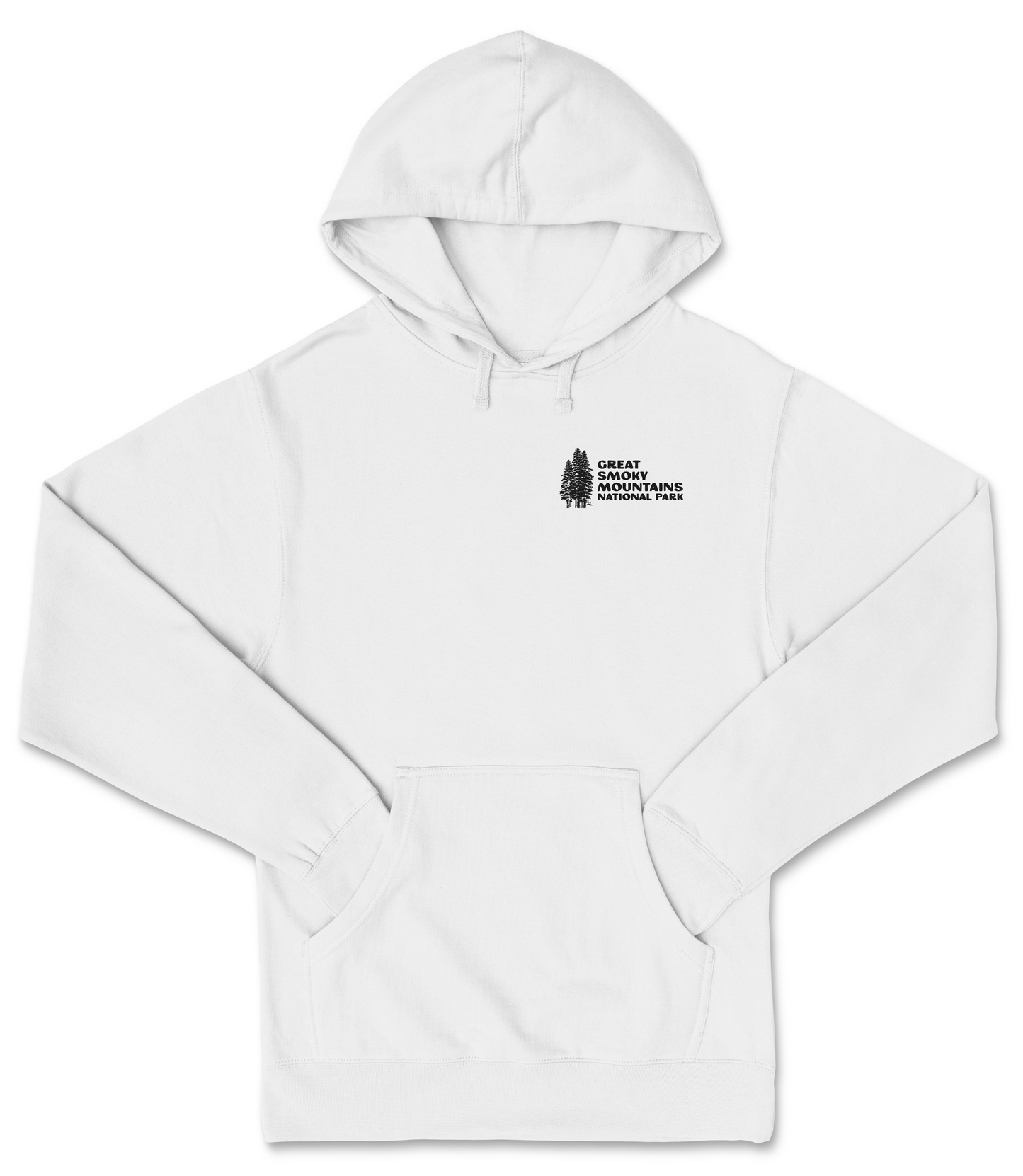 A white hoodie with a logo on the left side.