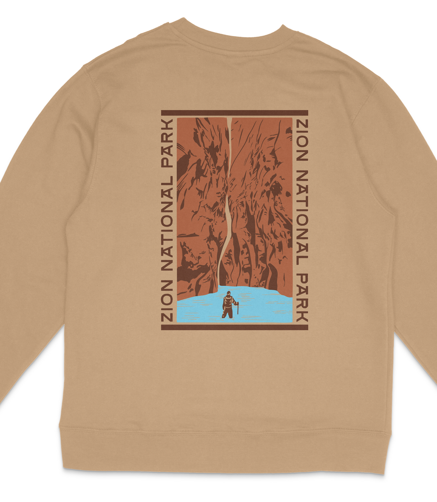 a person standing in front of a waterfall, with the words "Zion National Park" written around the image.