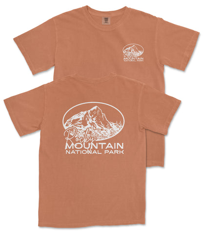 a brown t-shirt with a graphic design featuring a mountain and the text "Park Mountain National Park" printed on it.