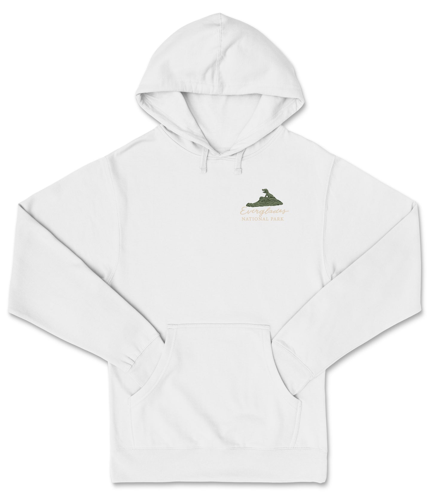 A white hoodie with a graphic design on the front.