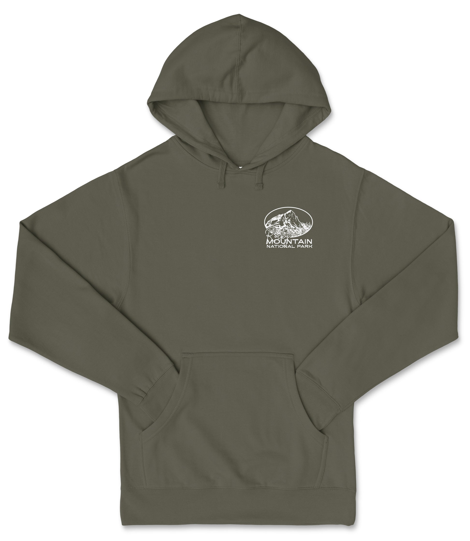 A gray hooded sweatshirt with a white logo on the left side.