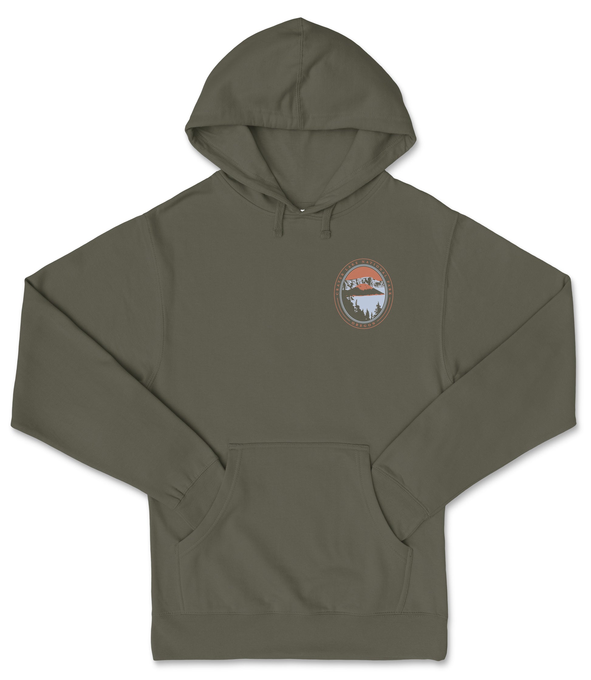 A gray hooded sweatshirt with a graphic design on the front.