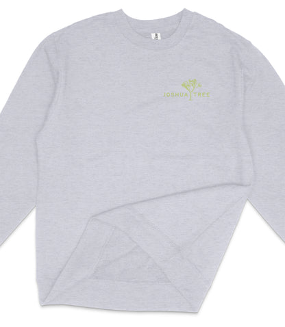 A gray long-sleeved shirt with a green logo on the left side.