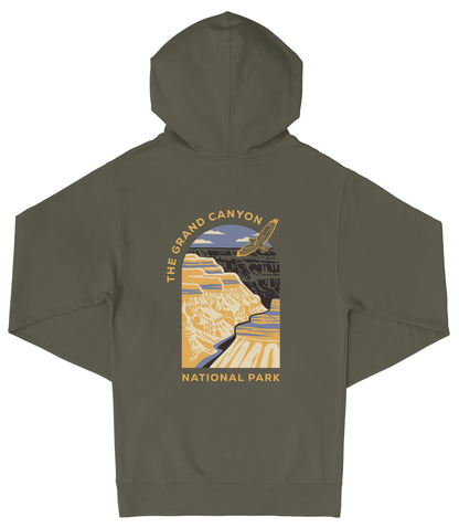 A hooded sweatshirt with a graphic design depicting the Grand Canyon and the text "The Grand Canyon National Park" printed on it.