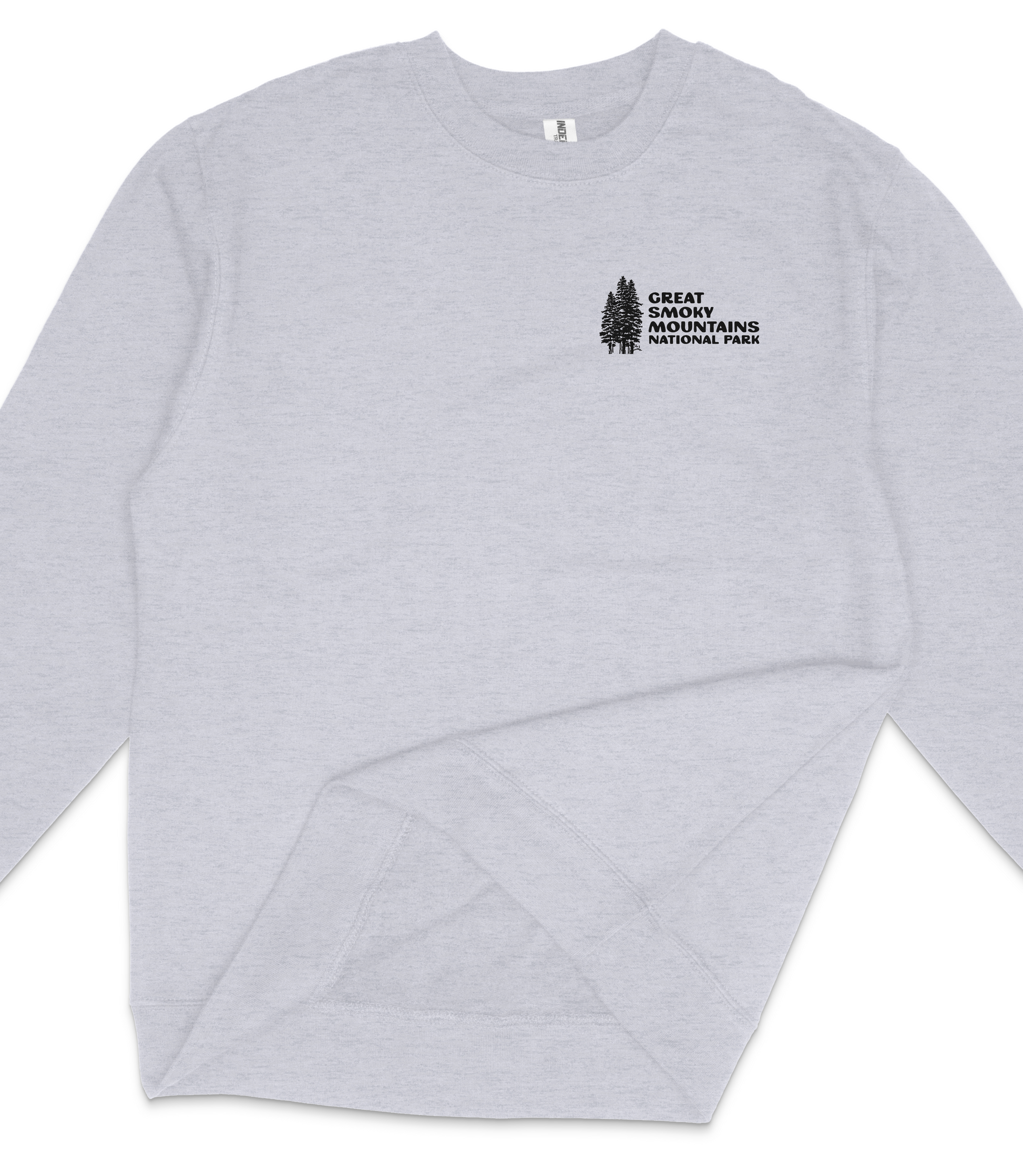 A gray long-sleeved shirt with a logo on the left side.